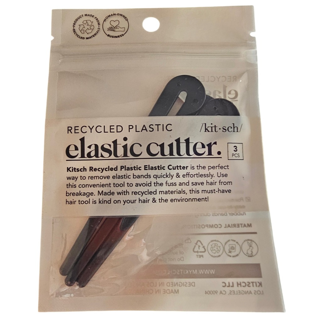 Kitsch Recycled Plastic Elastic Cutter 3 Piece Set Black Hair Tie Remover Tool